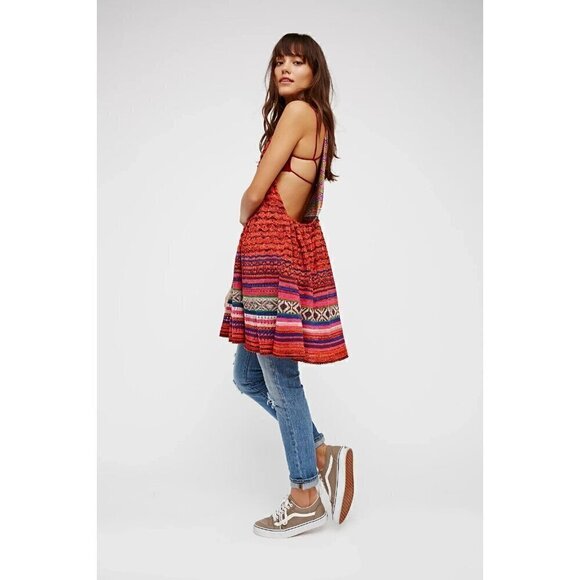 Free People Rare Hearts Tunic Top Knit Mini Dress Crochet Boho Women's Medium - Picture 2 of 6
